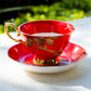 Gold Red Stem Rose Bone China Tea Cup and Saucer