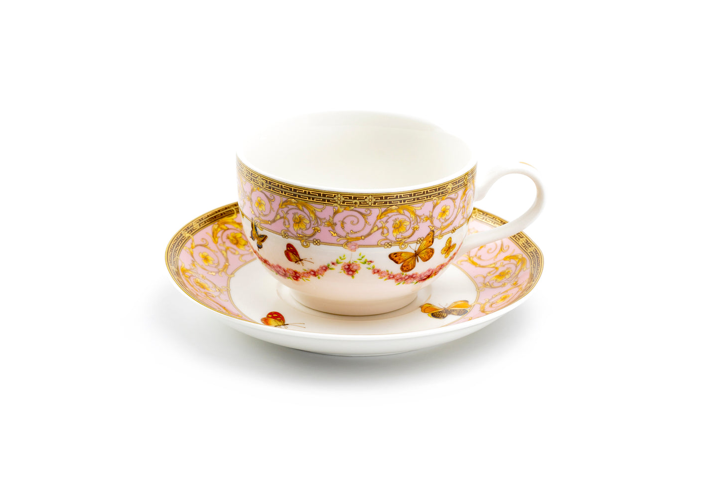 Grace Teaware Butterflies with Pink Ornament Fine Porcelain Tea Cup and Saucer