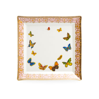 Grace Teaware 8" Butterflies with Pink Ornament Square Dessert Plate