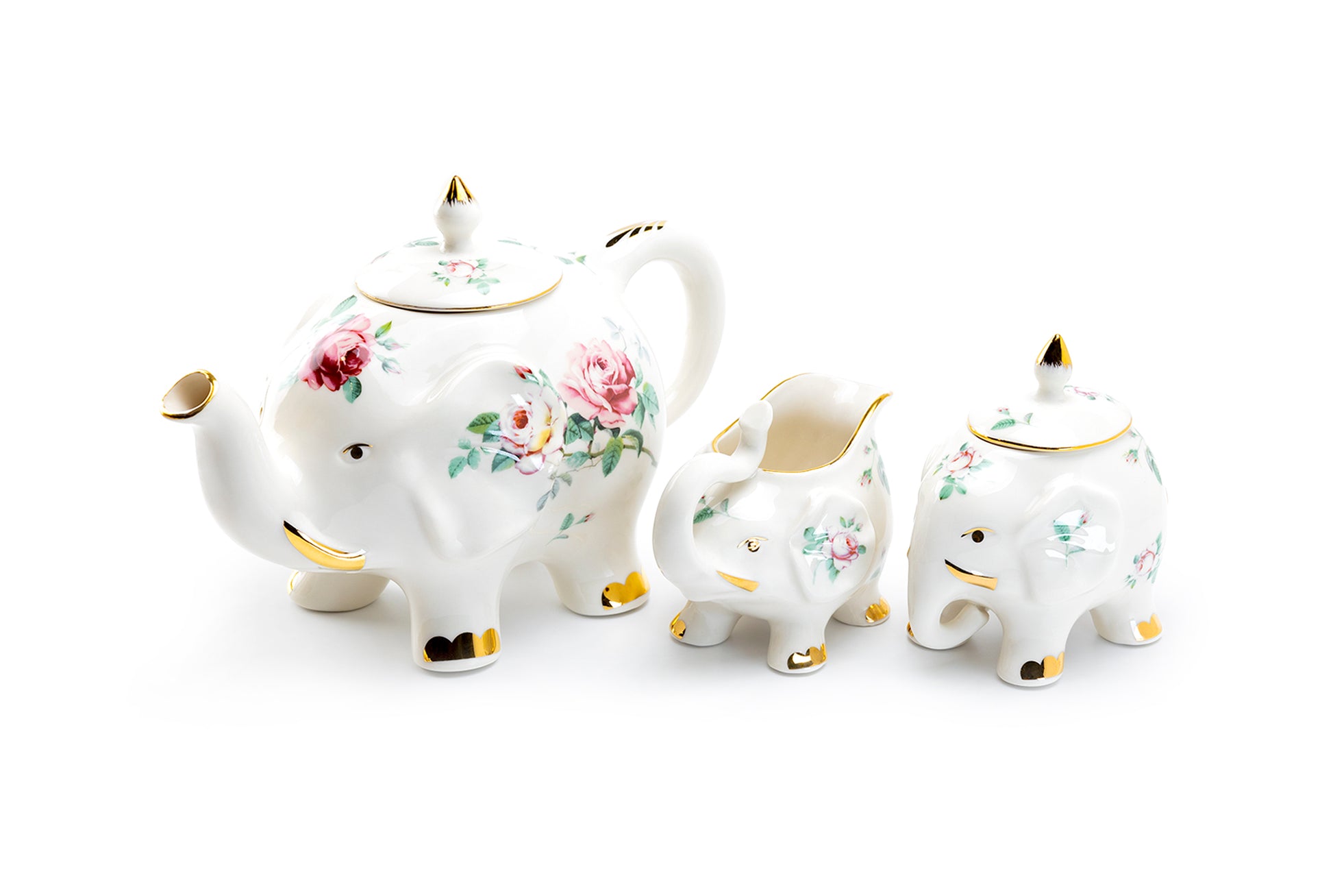 Grace Teaware Rose Elephant Fine Porcelain 3-Piece Tea Set