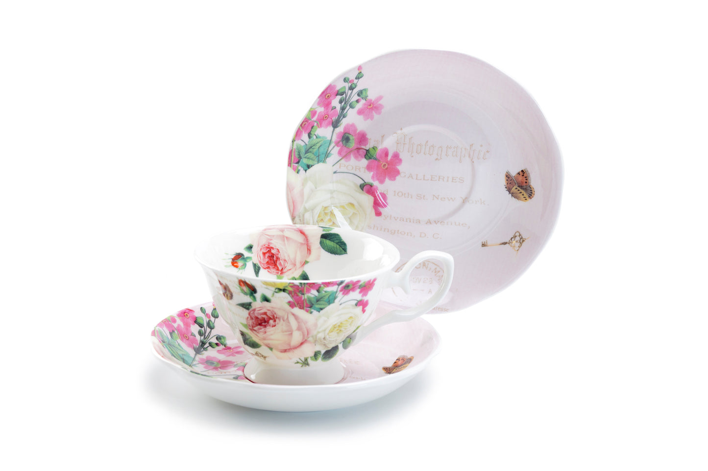 Stechcol Gracie Bone China Rose Garden Bone China Tea Cup and Saucer Set