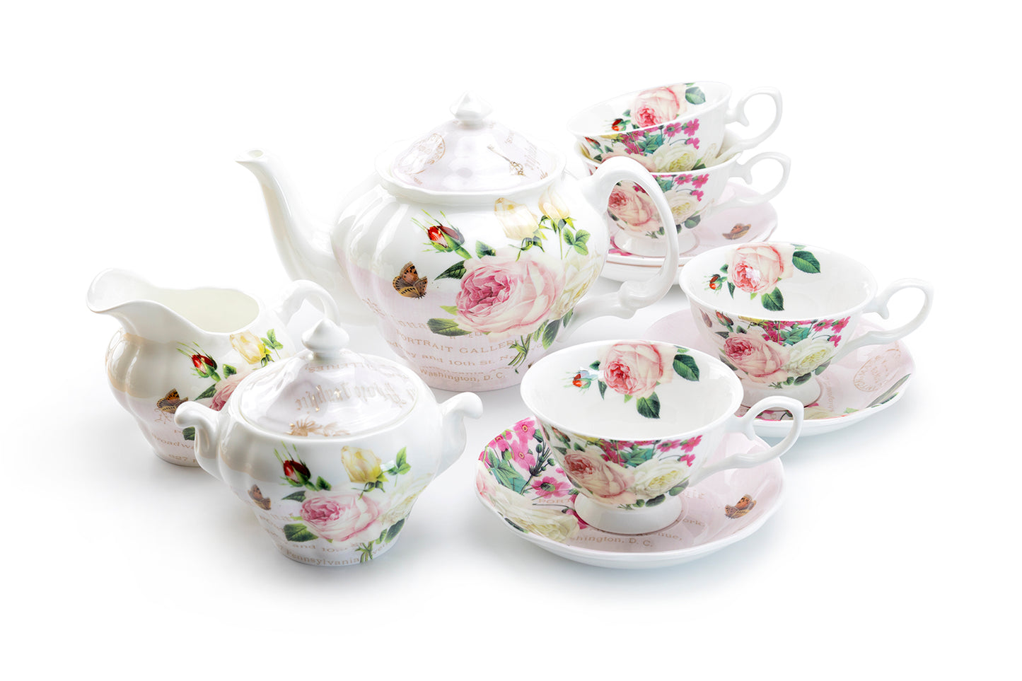 Stechcol Grace Bone China Rose Garden Bone China 11-Piece Tea Set