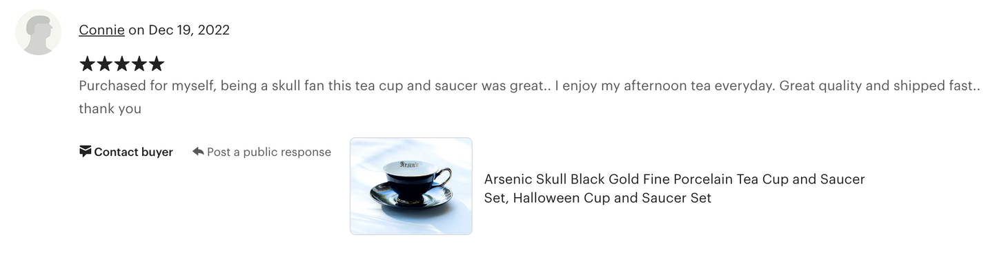 Arsenic Skull Black Gold Tea Cup and Saucer