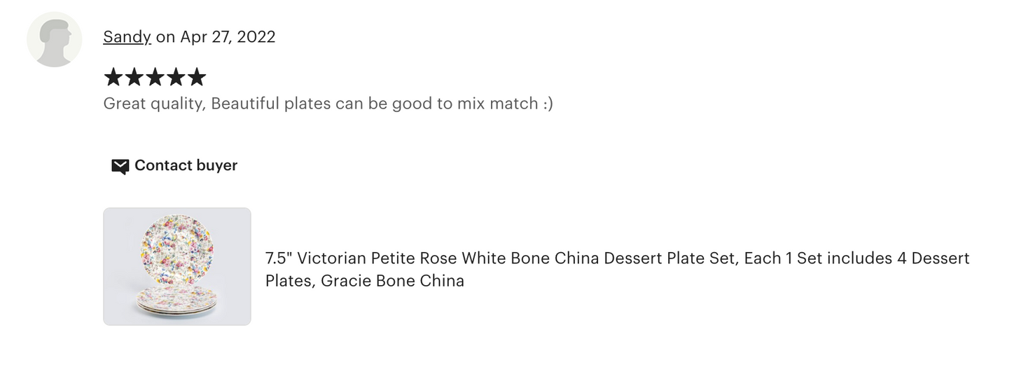 7.5" Victorian Petite Rose White Bone China Dessert Plate