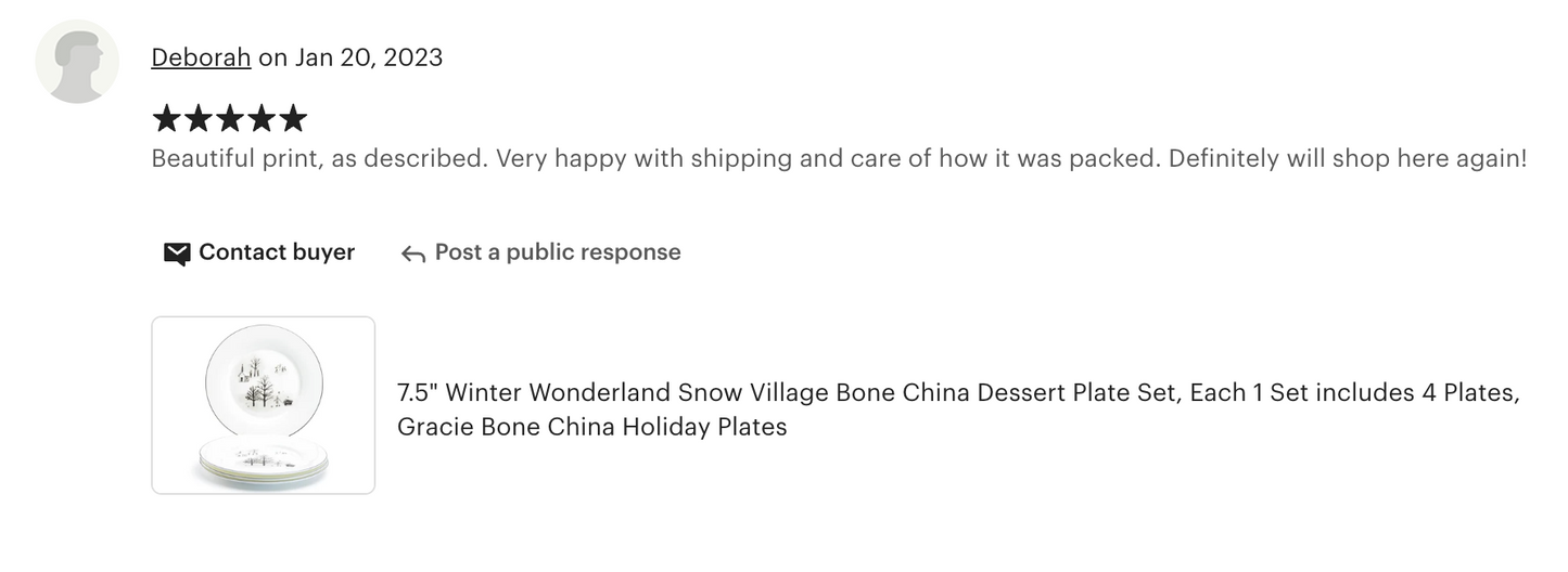 7.5" Winter Wonderland Snow Village Bone China Dessert Plate Set of 4