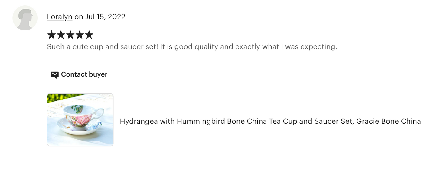 Hydrangea with Hummingbird Bone China Tea Cup and Saucer