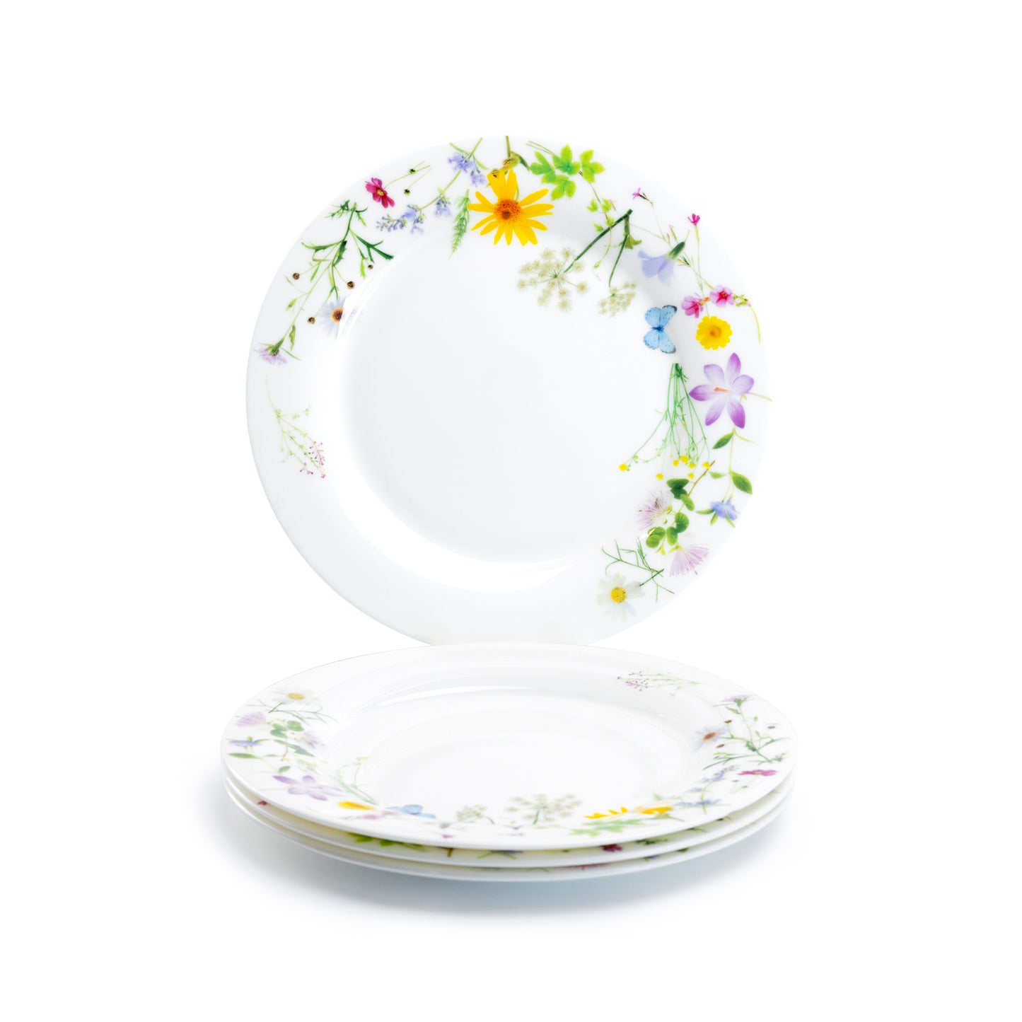 Gracie Bone China 7.5" Summer Meadow Bone China Dessert Plate Set of 4 White