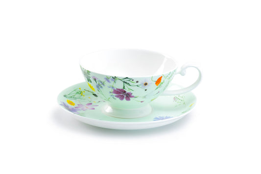 Stechcol Gracie Bone China Summer Meadow Mint Bone China Cup and Saucer