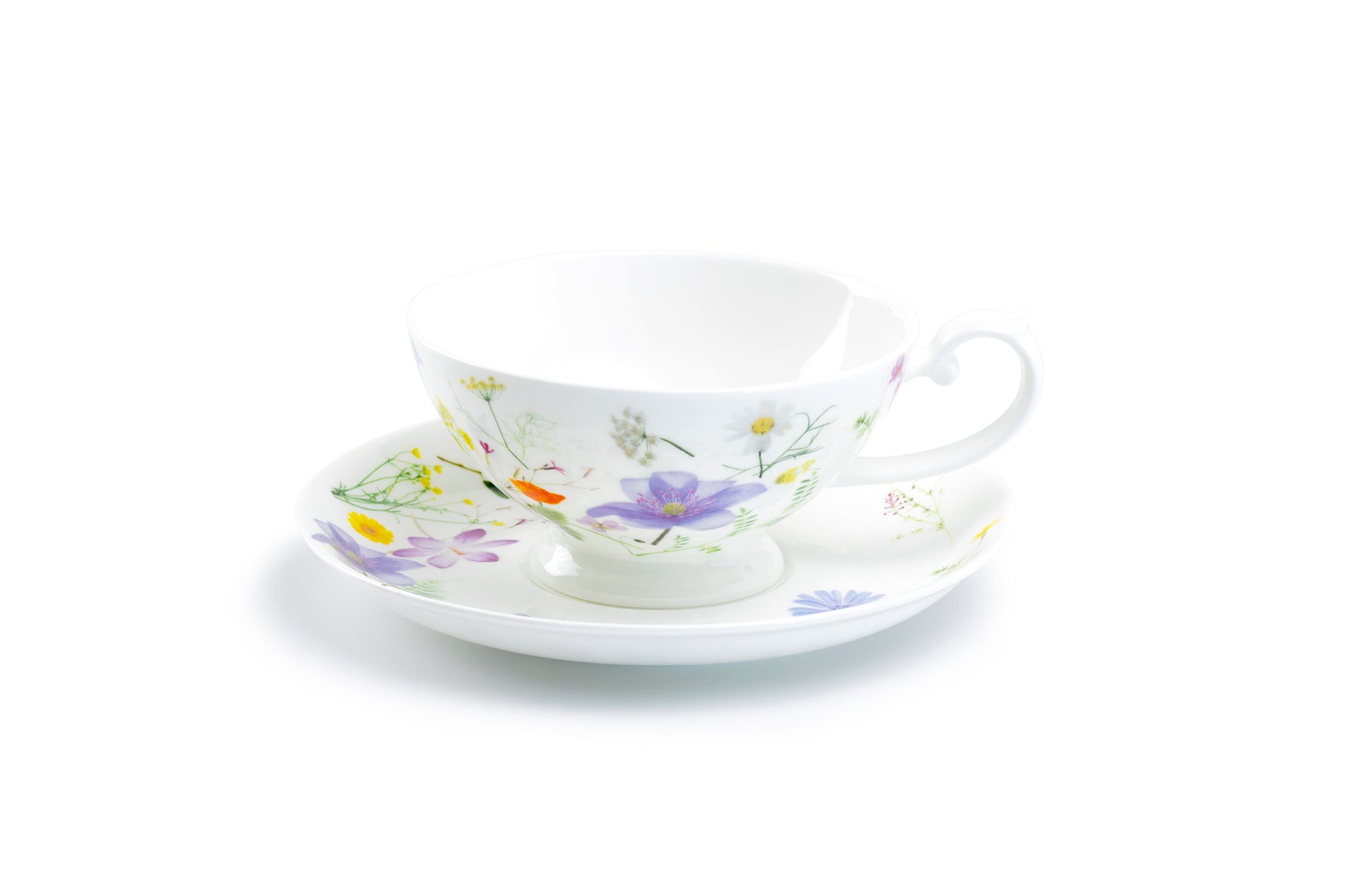 Stechcol Gracie Bone China Summer Meadow White Bone China Cup and Saucer