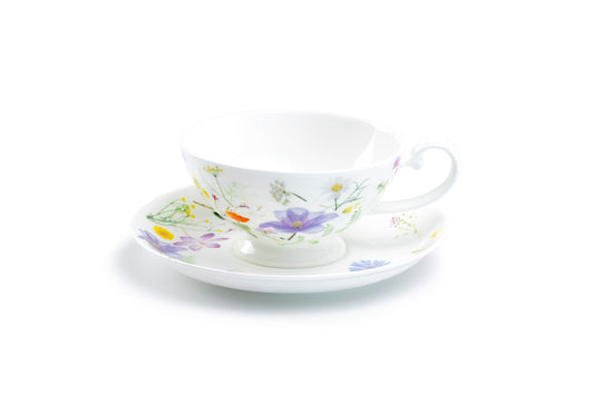 Stechcol Gracie Bone China Summer Meadow White Bone China Cup and Saucer