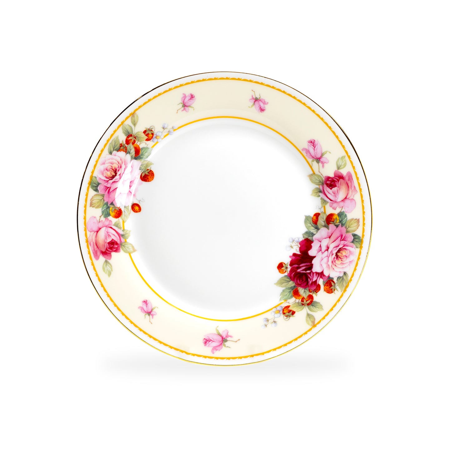 Stechcol Gracie Bone China Peony and Strawberry Cream Bone China Dessert Salad Plate