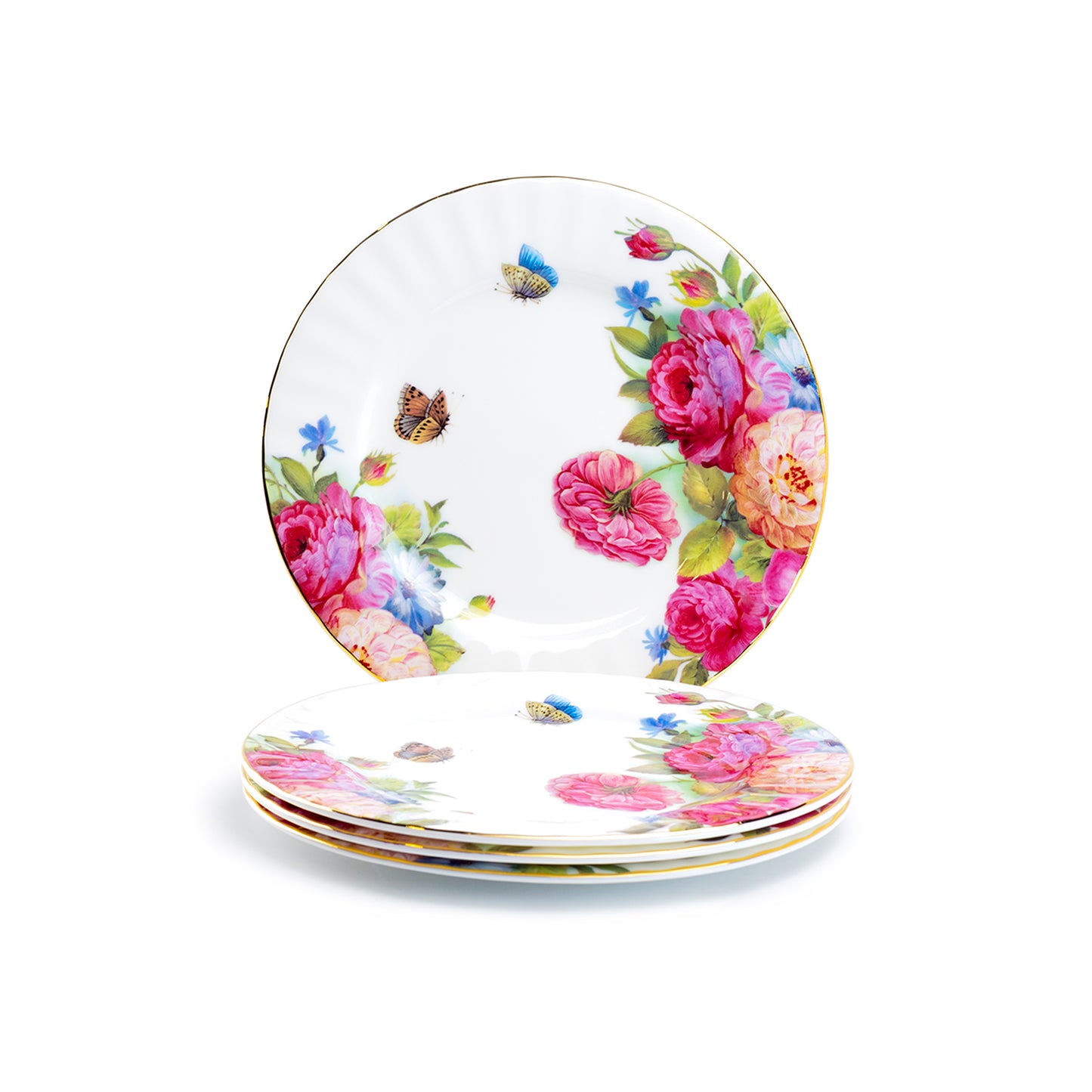 Gracie Bone China Rose Butterfly Dessert Plate