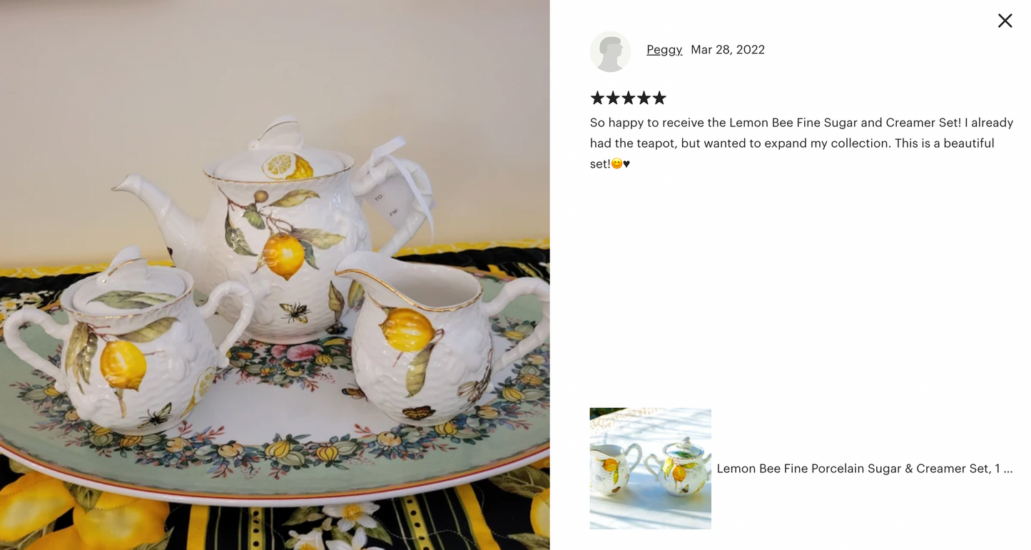 Lemon Bee Fine Porcelain Sugar & Creamer Set