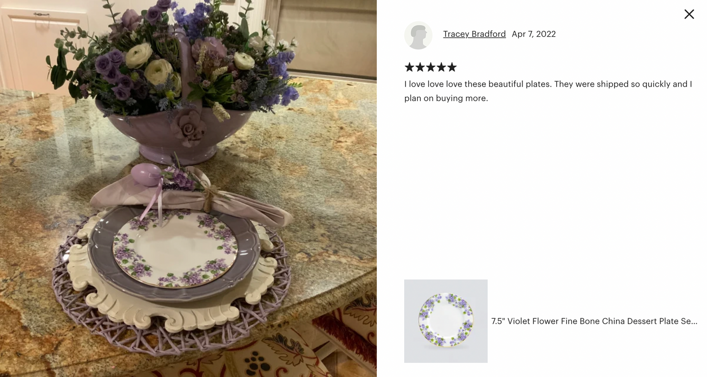 7.5" Violet Flower Bone China Dessert Plate