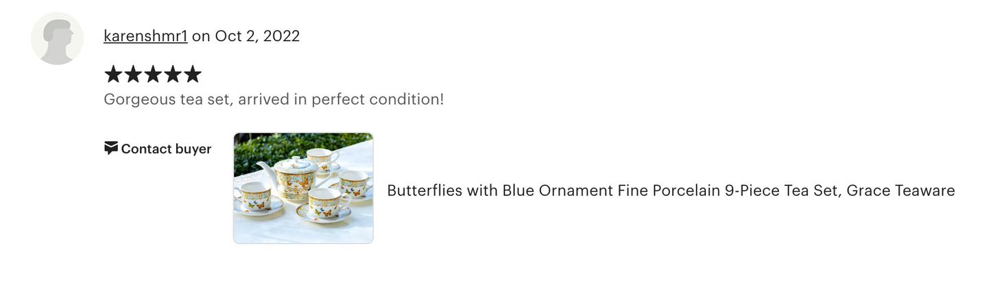 Butterflies with Blue Ornament Fine Porcelain Tea Set