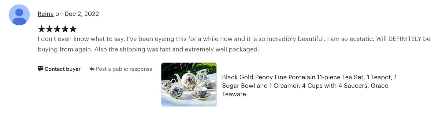 Black Gold Peony Fine Porcelain Tea Set