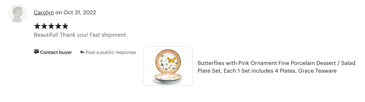 Butterflies with Pink Ornament Fine Porcelain Dessert Plate