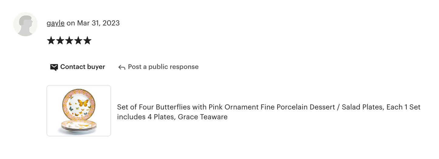 Butterflies with Pink Ornament Fine Porcelain Dessert Plate Set of 4