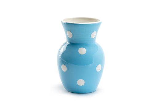 Terramoto Ceramic Polka Dots Vase - White on Blue