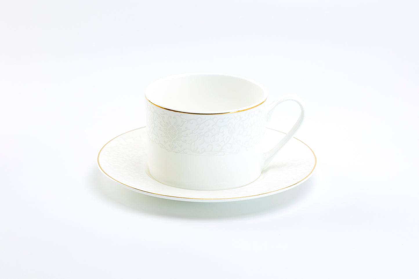 White Floral Pattern Bone China Coffee Cup and Saucer
