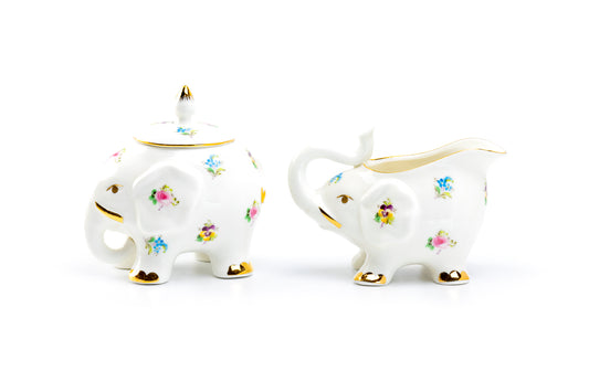 Grace Teaware Floral Elephant Fine Porcelain Sugar & Creamer Set