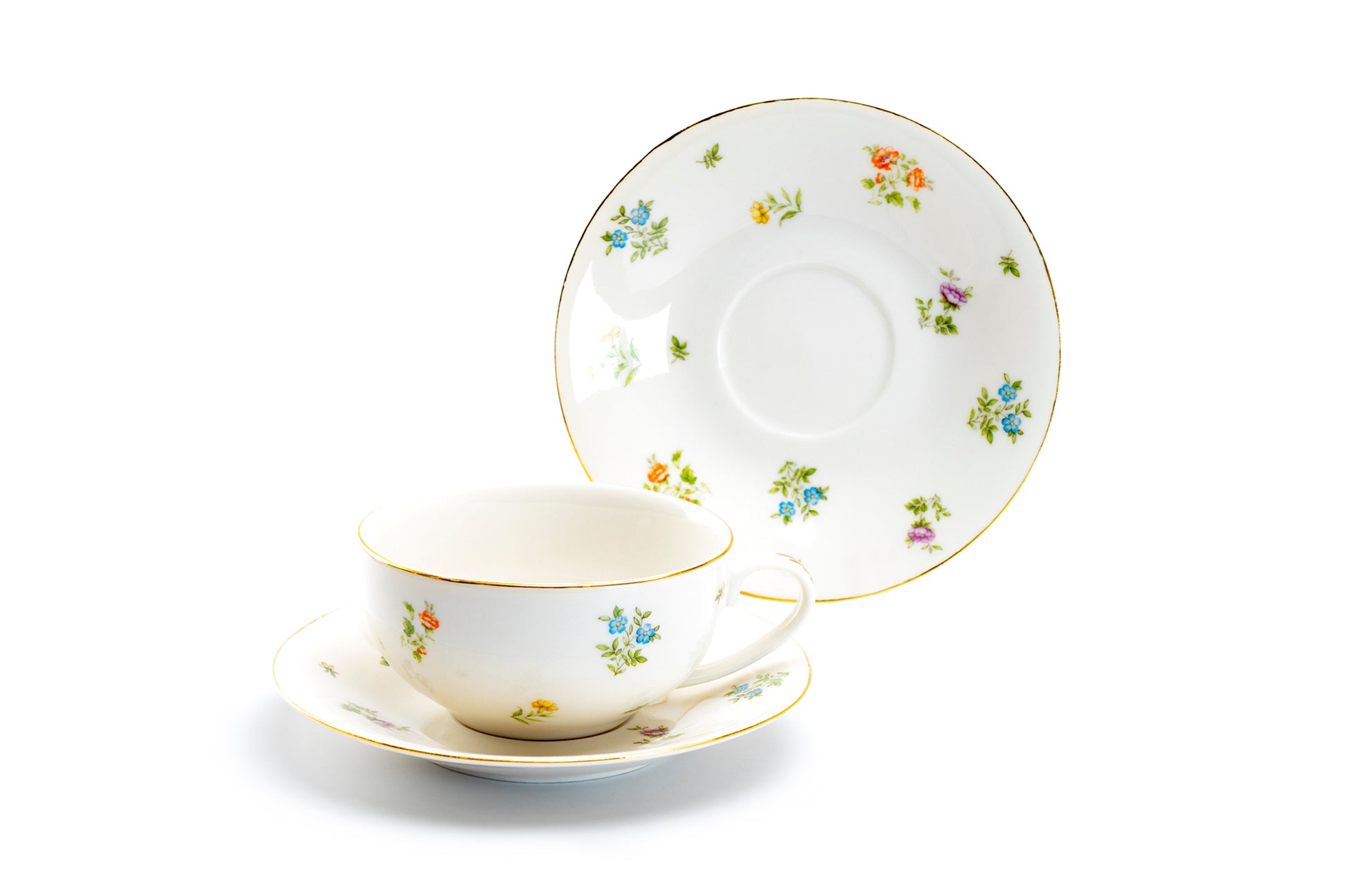 Spring Flowers with Bird Fine Porcelain Latte Cup and Saucer