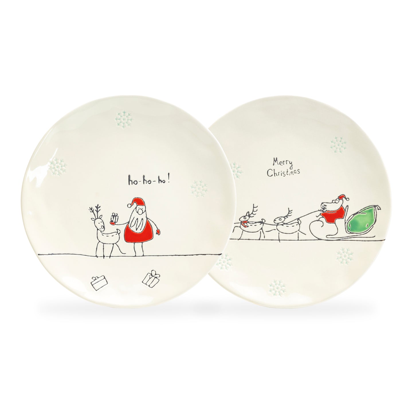 Potter's Studio 8" Organic Texture Christmas HoHoHo Santa Reindeer Sleight Salad / Dessert Plate