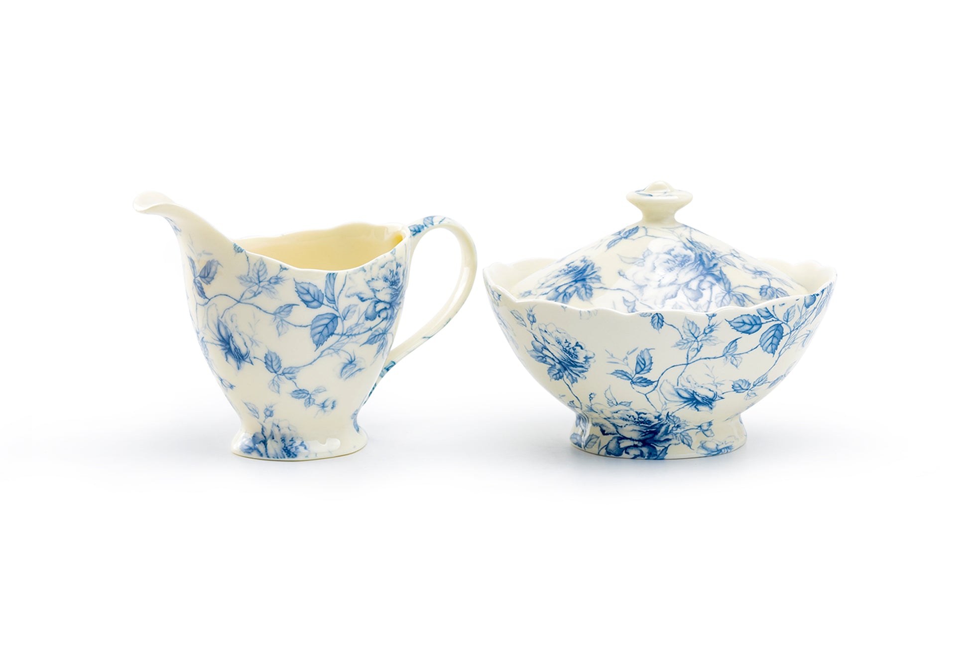 Grace Teaware Blue Rose Toile Fine Porcelain Sugar & Creamer Set